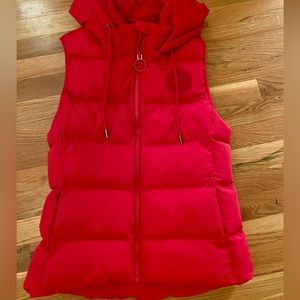 Fabletics Red Puffer Vest With Zip Off Hood - Size S